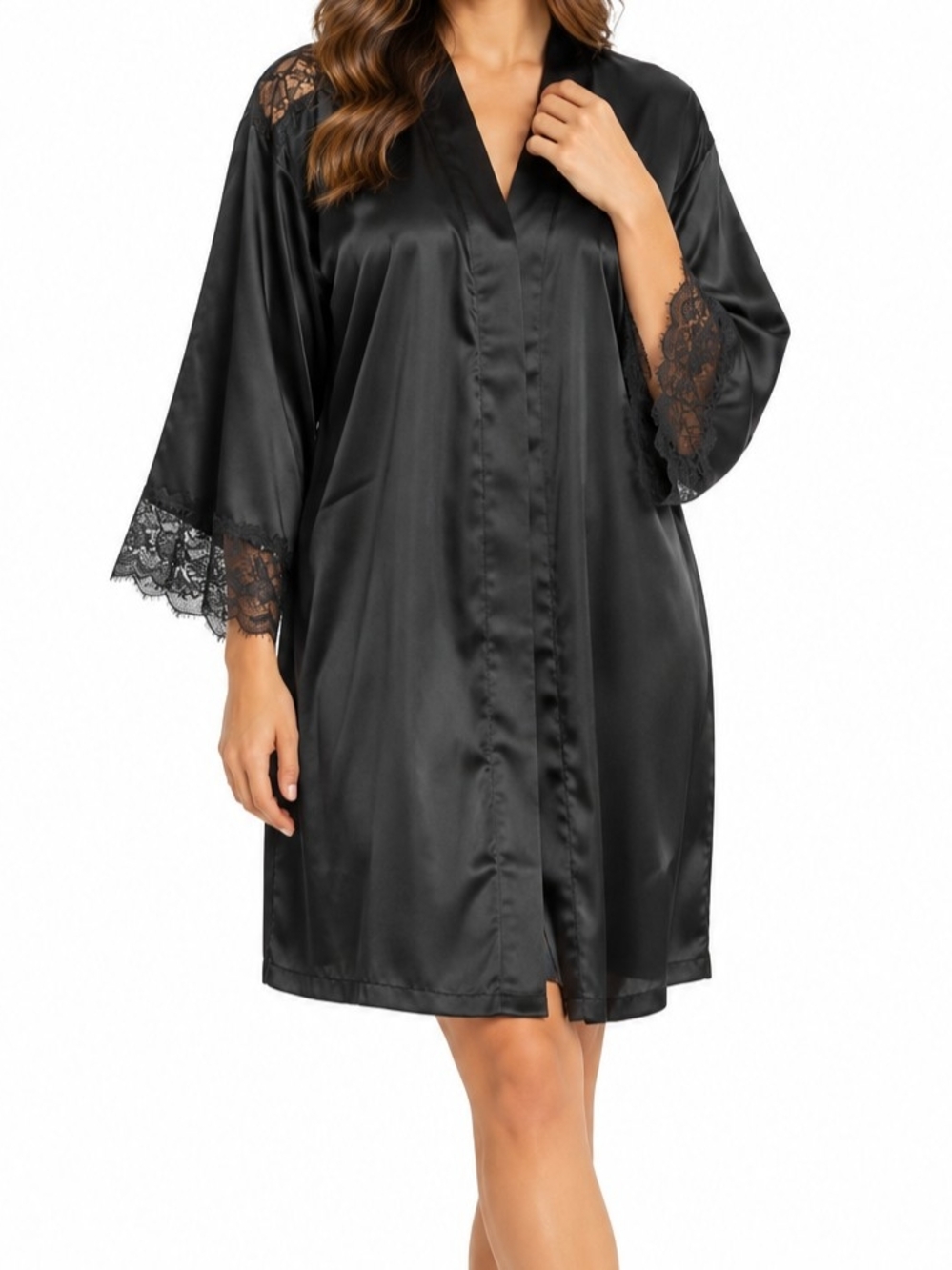 Victoria's Secret Black Lace-Trim Robe - NWT